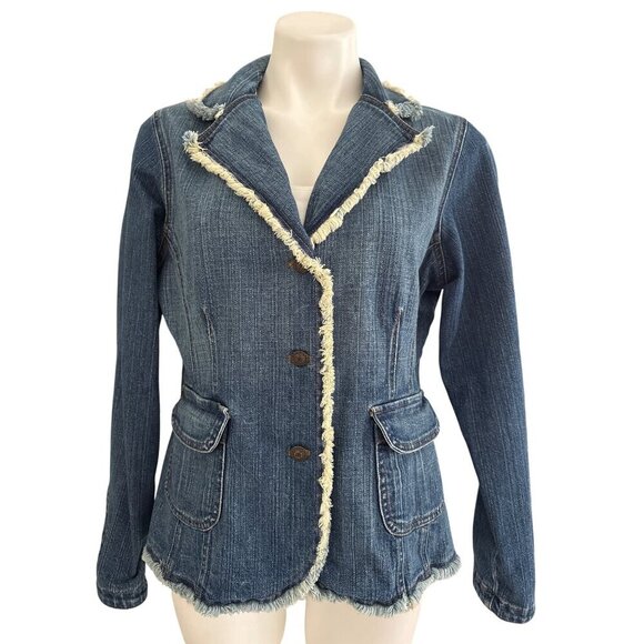 Soft Surroundings Jackets & Blazers - Soft Surroundings Medium Denim Jacket With Fringe Trim & Button Front